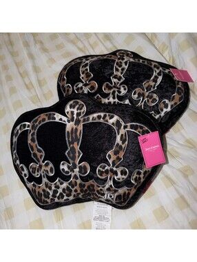 Juicy Coutre Crown Leopard Animal Print Black Pillow Cushion 2pk